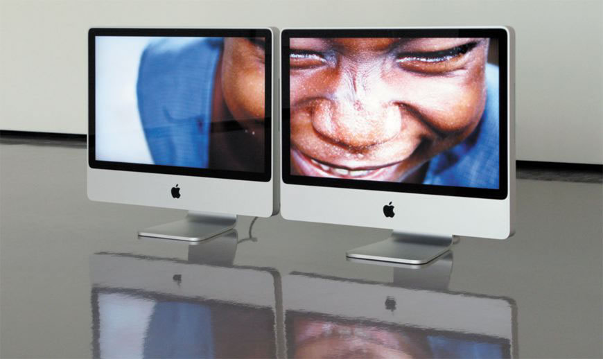 Emergency’s surgical centre in goderich photos shown on two apple imac core 2 duo, 2008
